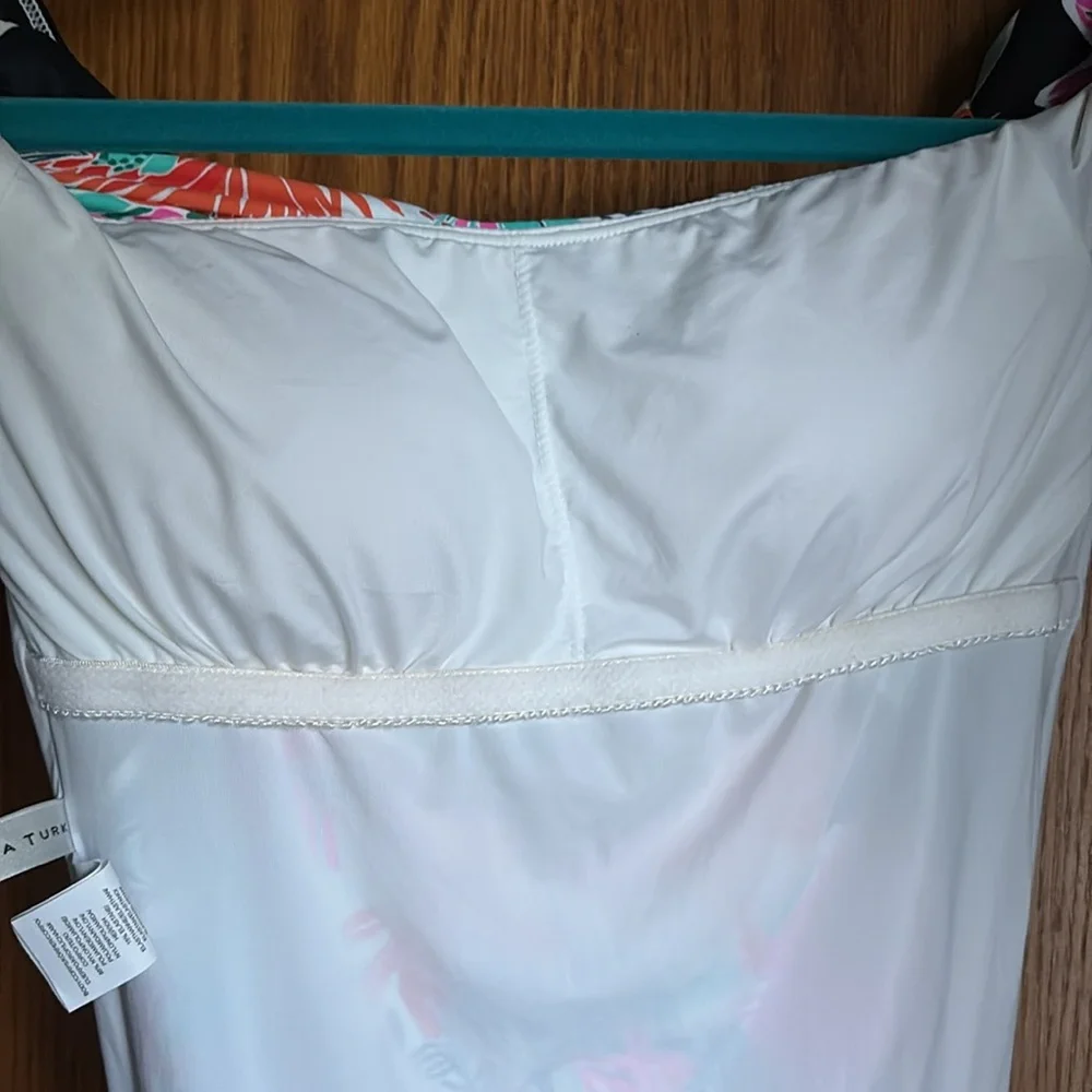 Trina Turk Black and Pink Floral One Piece with off the shoulders ruffle - Picture 5 of 6